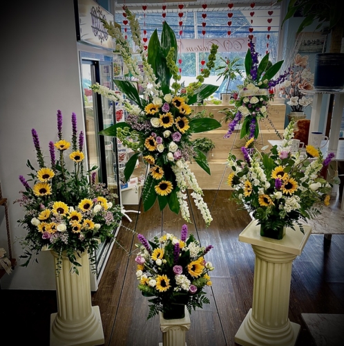 Meadow of Dreams Package, Urn Wreath, Standing Spray, 2 5x5 Glass Arrangements (Call for pricing and availability)