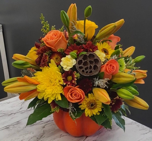Ceramic Pumpkin Flower Arrangement $79.99