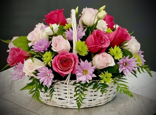 701 - Pink and White Rose Basket