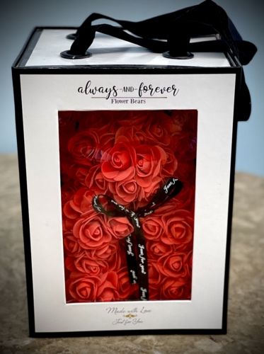 Always & Forever Flower Bear - Artificial RED Roses, PINK and WHITE also available [LIMITED QUANTITIES] $39.99