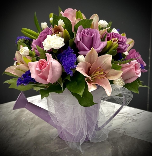Purple Watering Can Arrangement