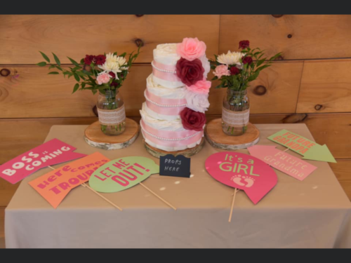 Baby Shower Diaper Cake and Flowers