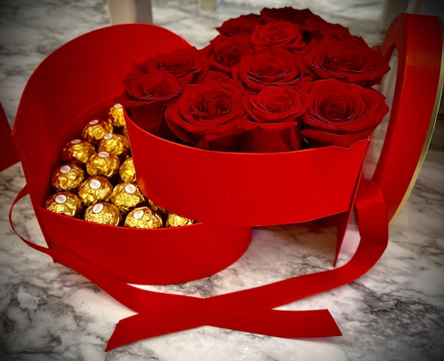 RED Two Tier Heart Rose Box with Ferrero Rocher [LIMITED QUANTITIES] $169.99